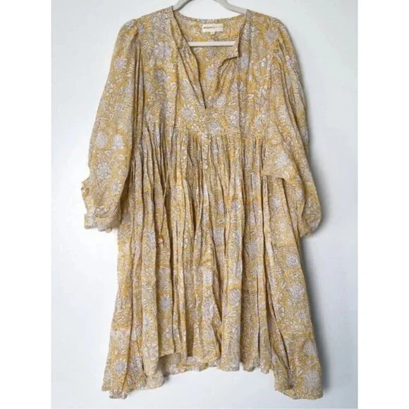 Daughters Of India 100% Cotton Kyra Cumin Paisley Semi Sheer Mini Dress XS - Picture 4 of 10